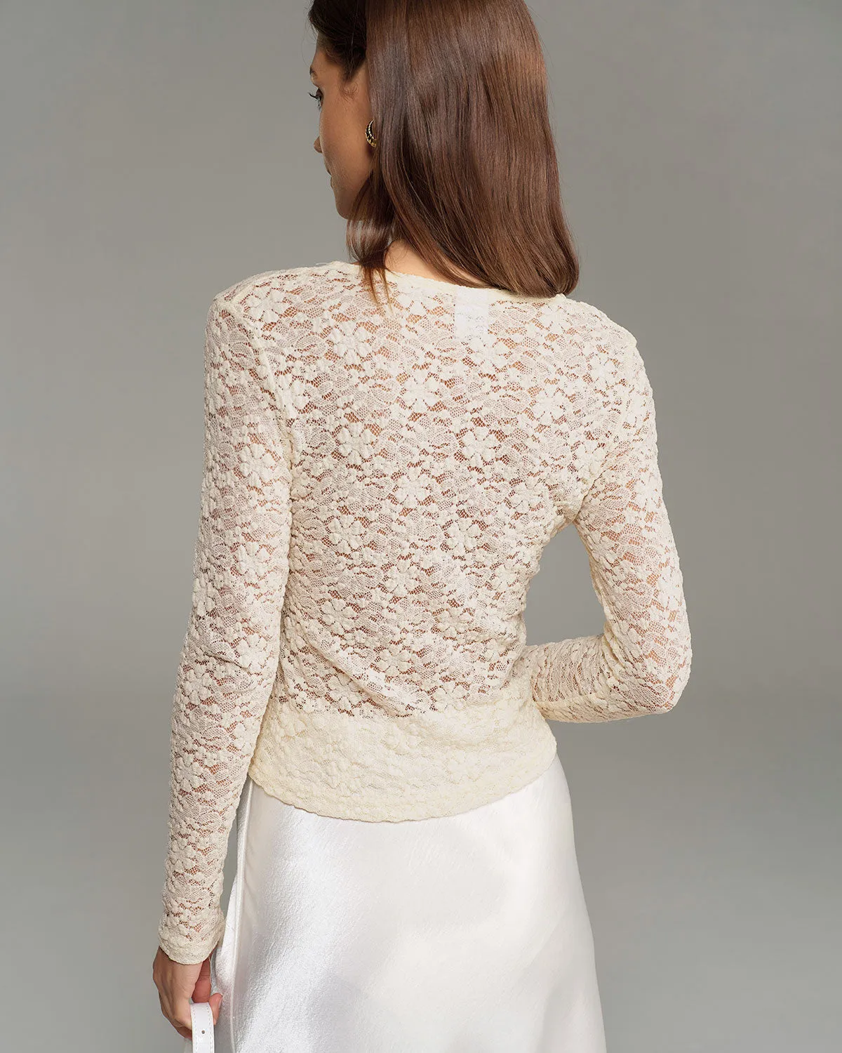 Beige Boat Neck Lace Tee sold by rihoas product image thumbnail 4