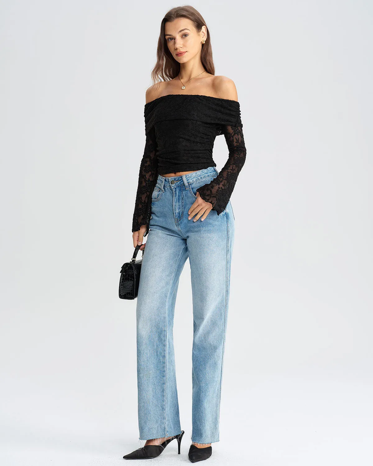 Black Lace Off The Shoulder Tee sold by rihoas product image thumbnail 4