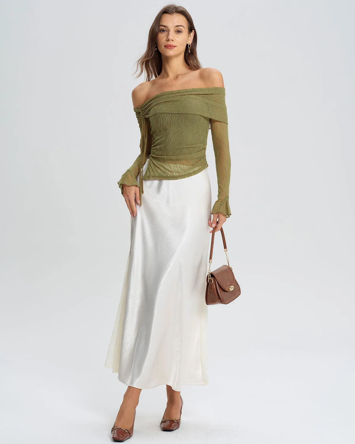 Green Off The Shoulder Bell Sleeve Tee sold by rihoas product image thumbnail 5