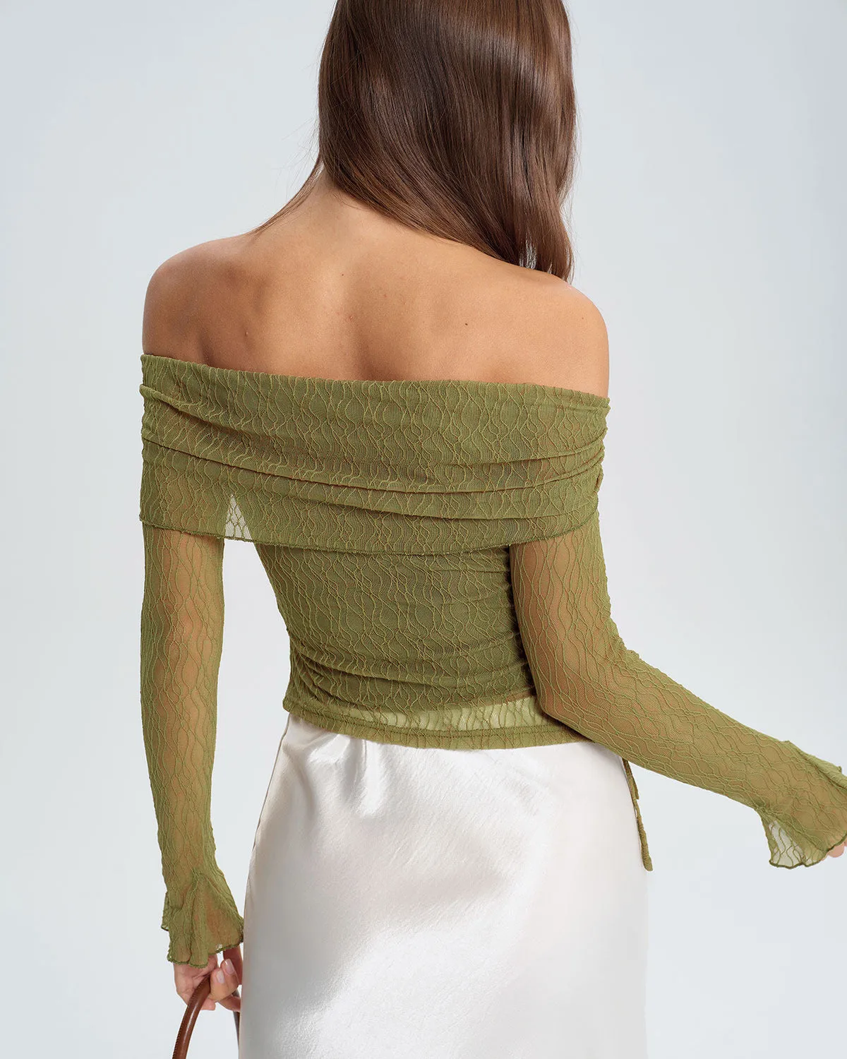 Green Off The Shoulder Bell Sleeve Tee sold by rihoas product image thumbnail 3