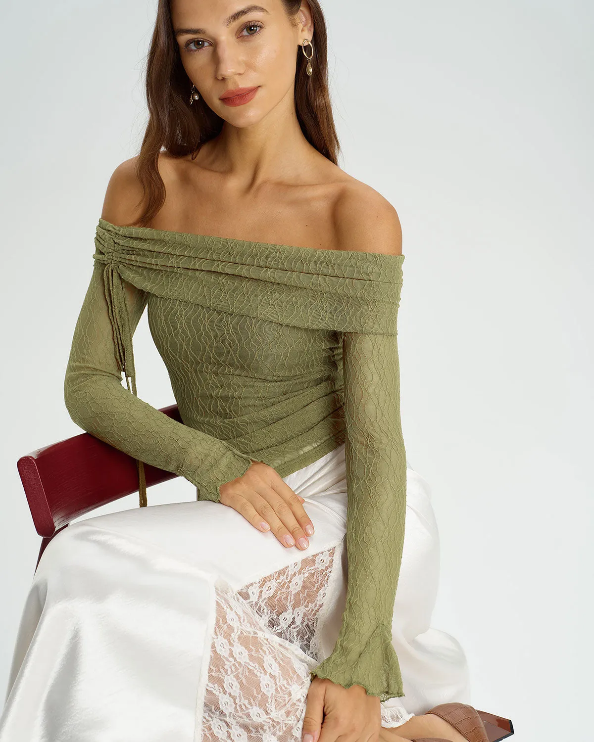 Green Off The Shoulder Bell Sleeve Tee sold by rihoas product image thumbnail 4