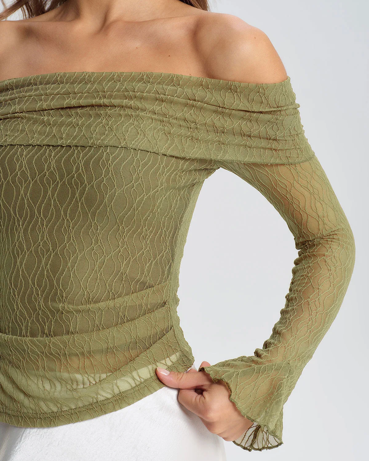 Green Off The Shoulder Bell Sleeve Tee sold by rihoas product image thumbnail 2