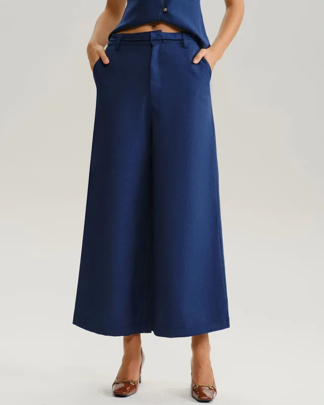 Blue Natural Waisted Wide Leg Pants sold by rihoas