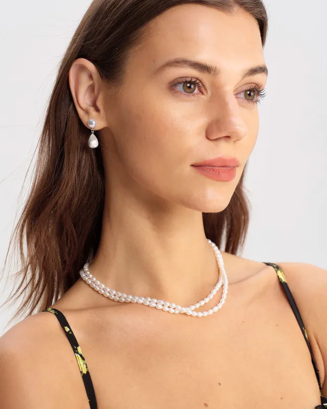 Silver Pearl Metal Earrings sold by rihoas