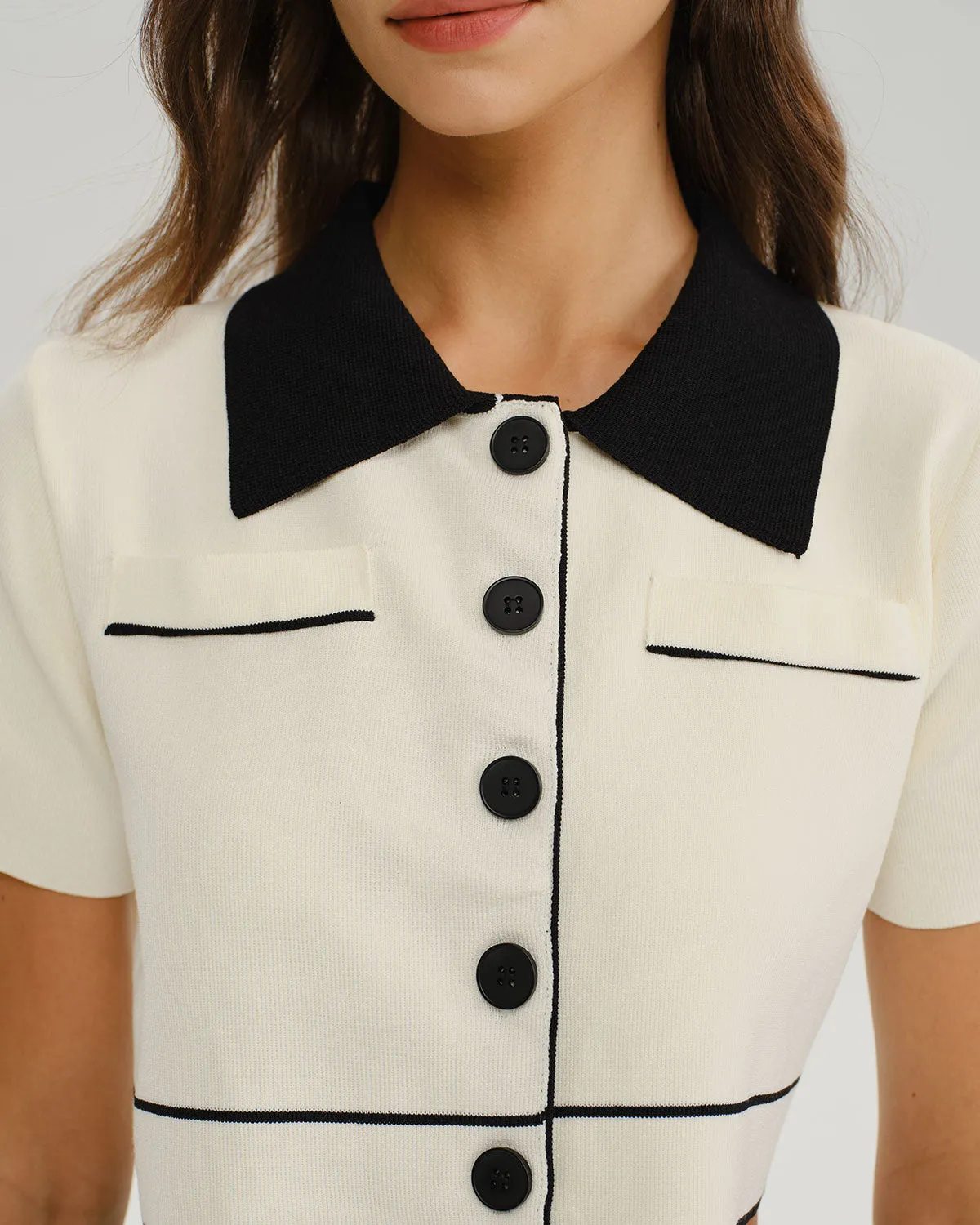 Beige Contrasting Single Breasted Cropped Cardigan sold by rihoas product image thumbnail 2