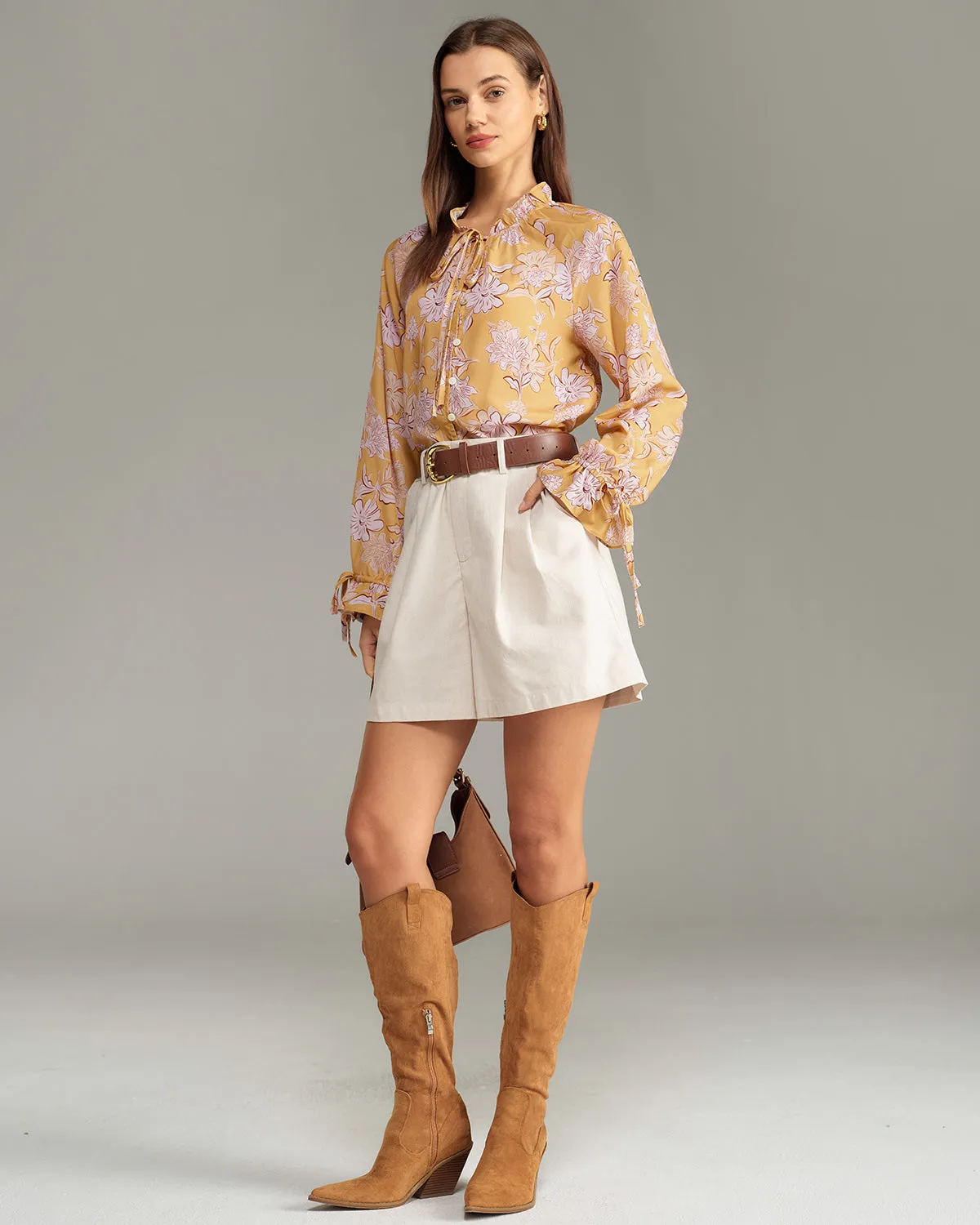 Yellow Floral Ruffle Bell Sleeve Shirt sold by rihoas product image thumbnail 4