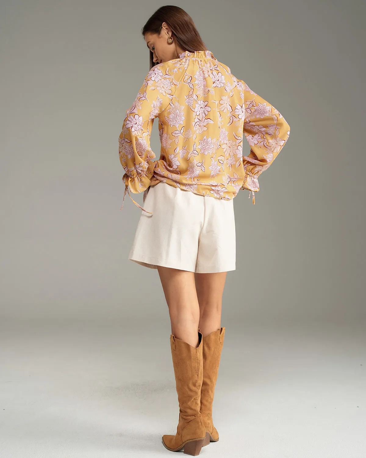 Yellow Floral Ruffle Bell Sleeve Shirt sold by rihoas product image thumbnail 5