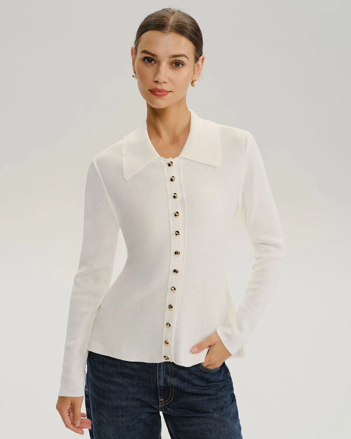 White Button Knit Cardigan sold by rihoas