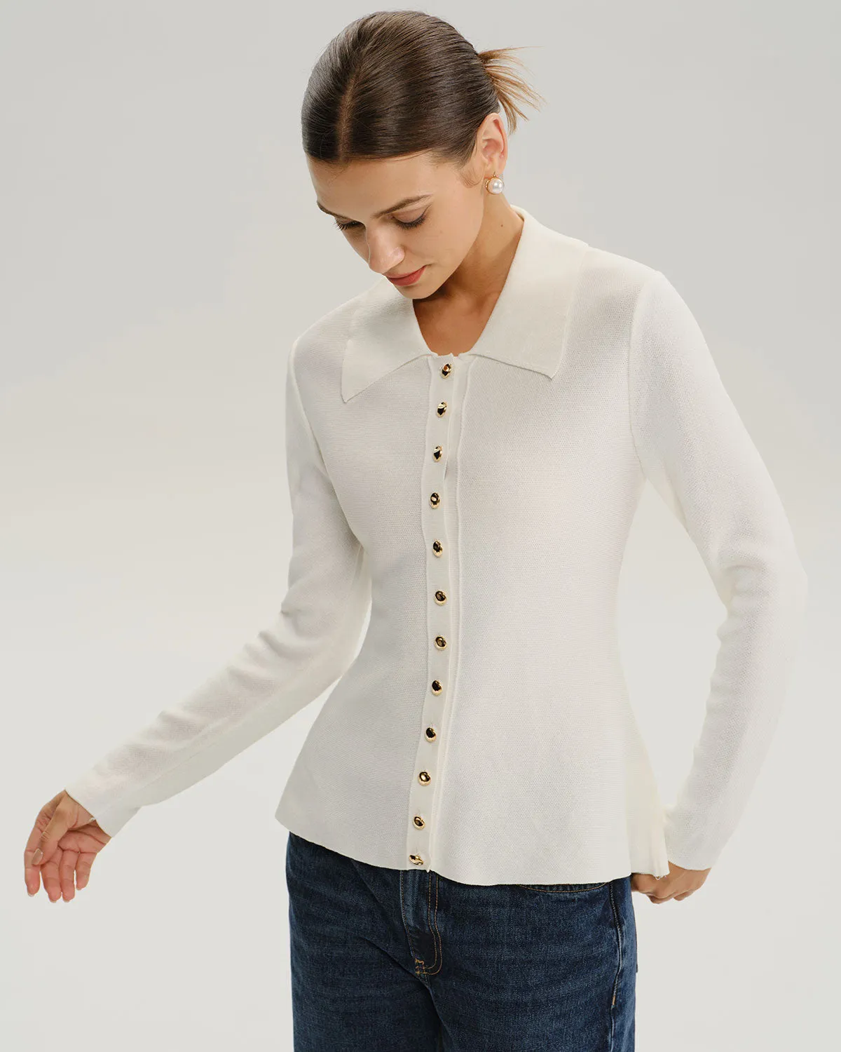 White Button Knit Cardigan sold by rihoas product image thumbnail 3
