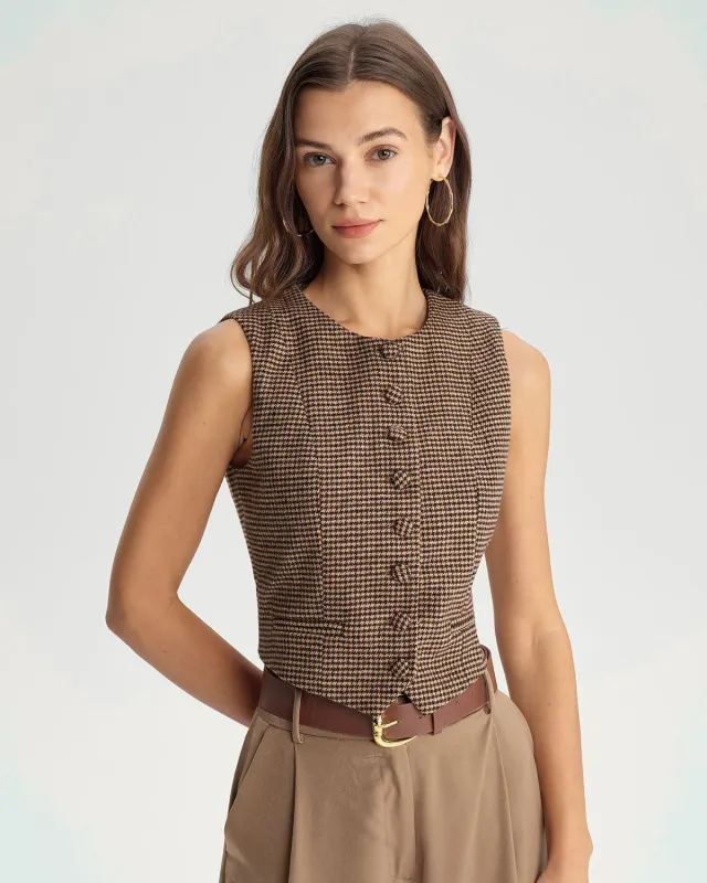 Khaki Plaid Single Breasted Vest sold by rihoas