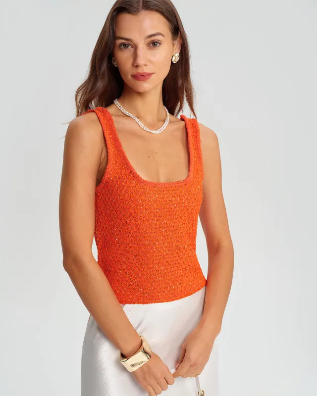 Orange Square Neck Knit Tank Top sold by rihoas