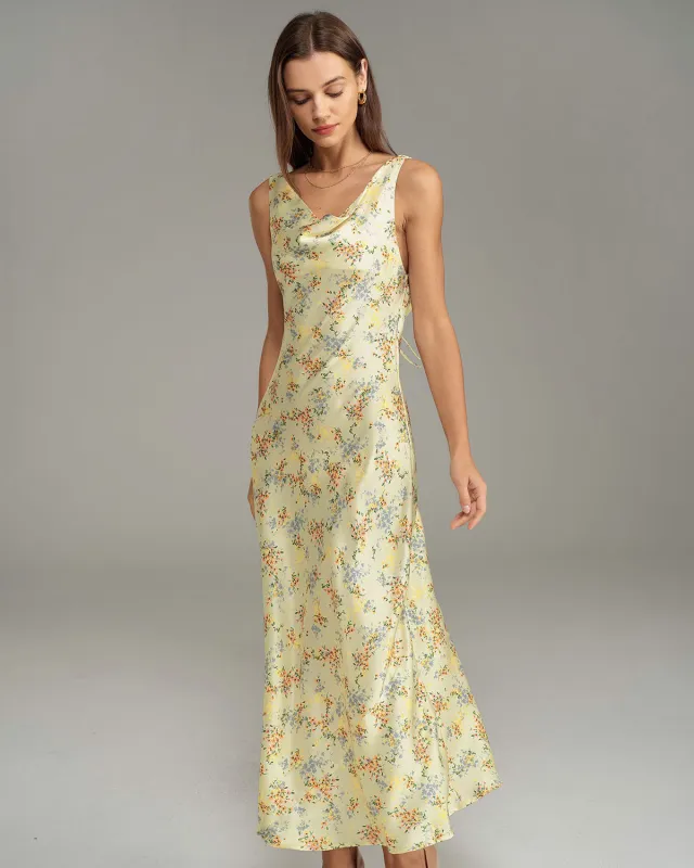 Apricot Floral Cowl Neck Sleeveless Maxi Dress sold by rihoas