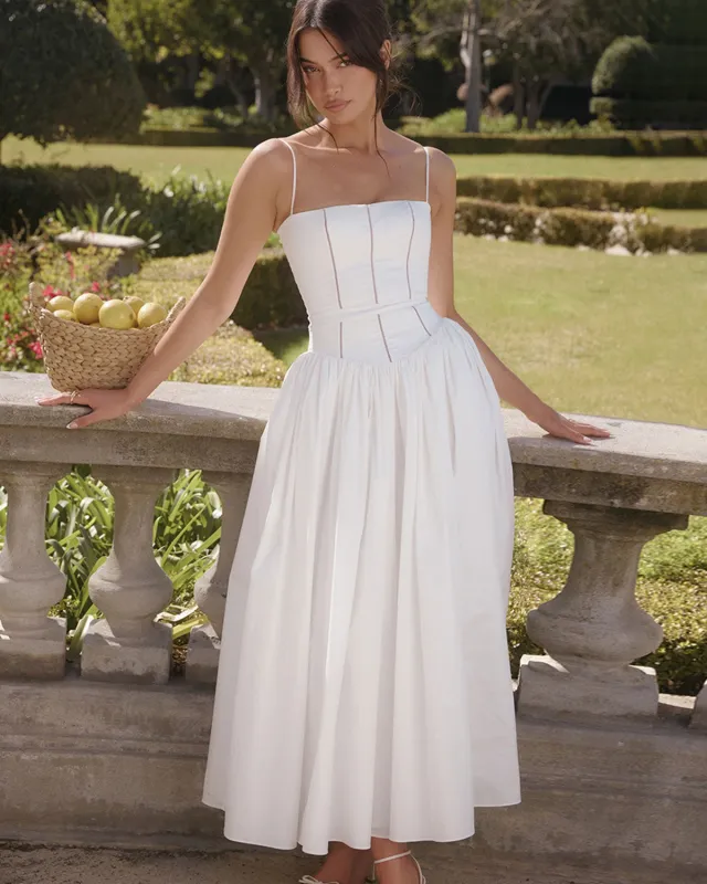 White Pleated Slip Midi Dress sold by rihoas