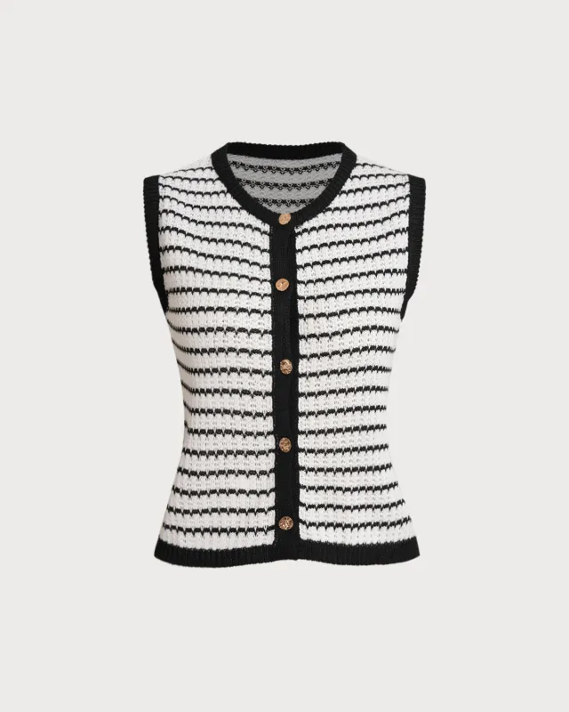 Black Striped Button Vest sold by rihoas