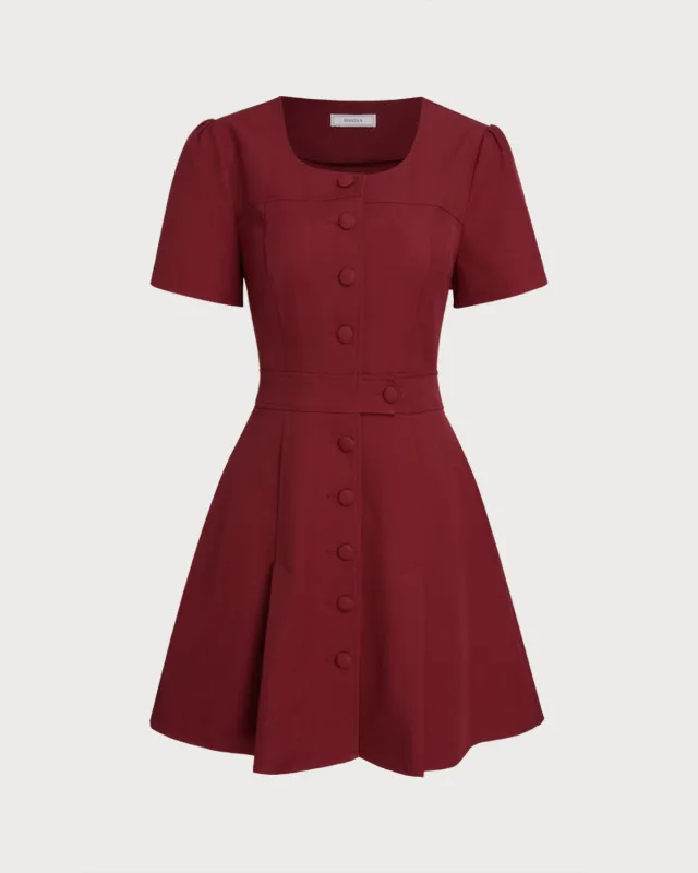 Red U Neck A-Line Mini Dress sold by rihoas