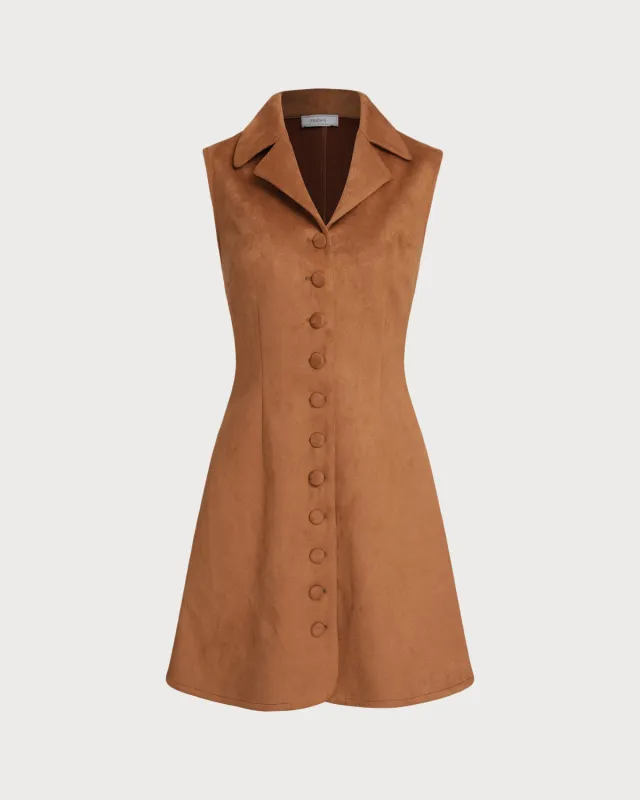Caramel Suede A-Line Sleeveless Mini Dress sold by rihoas