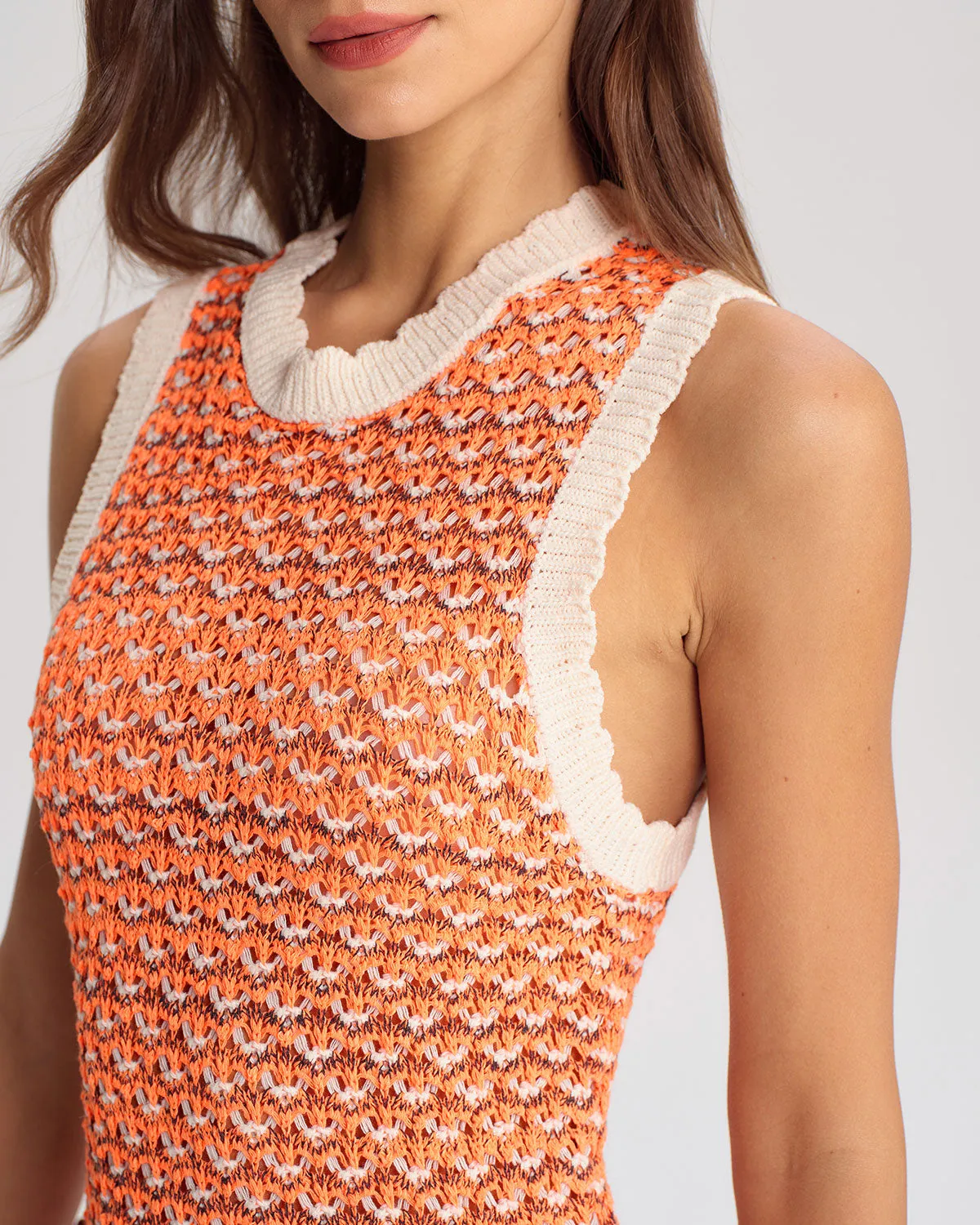 Orange Contrasting Round Neck Sweater Dress sold by rihoas product image thumbnail 2