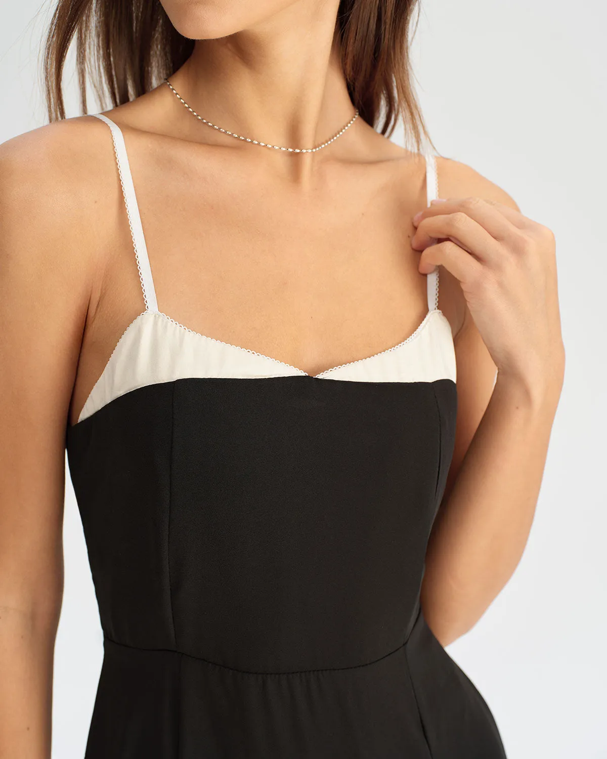 Black Contrasting A-Line Slip Midi Dress sold by rihoas product image thumbnail 2