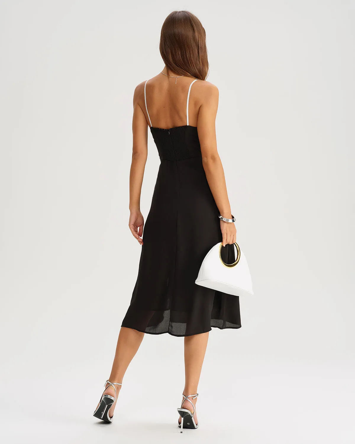 Black Contrasting A-Line Slip Midi Dress sold by rihoas product image thumbnail 5