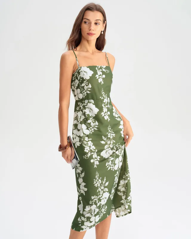 Green Floral Slip Midi Dress sold by rihoas
