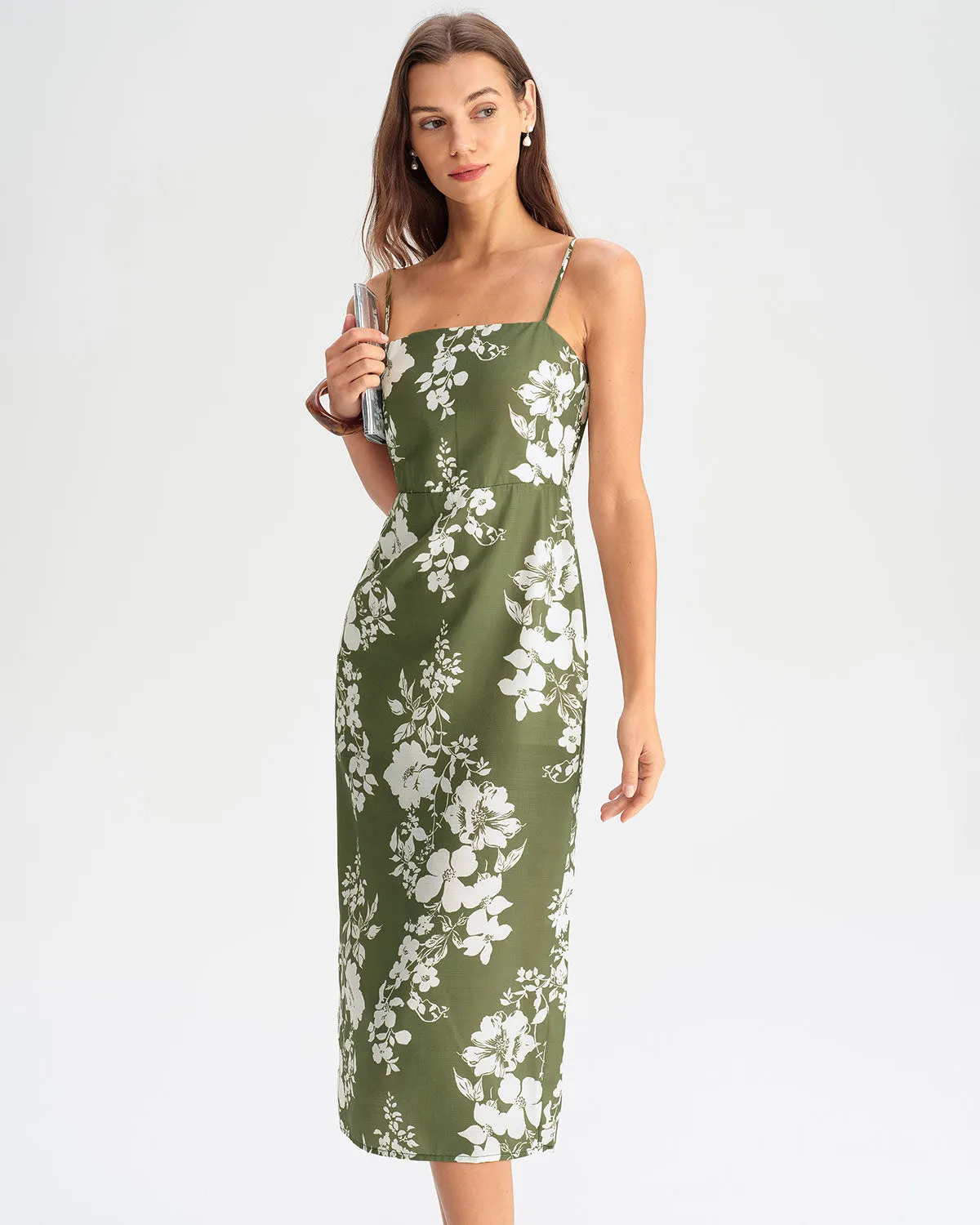 Green Floral Slip Midi Dress sold by rihoas product image thumbnail 3
