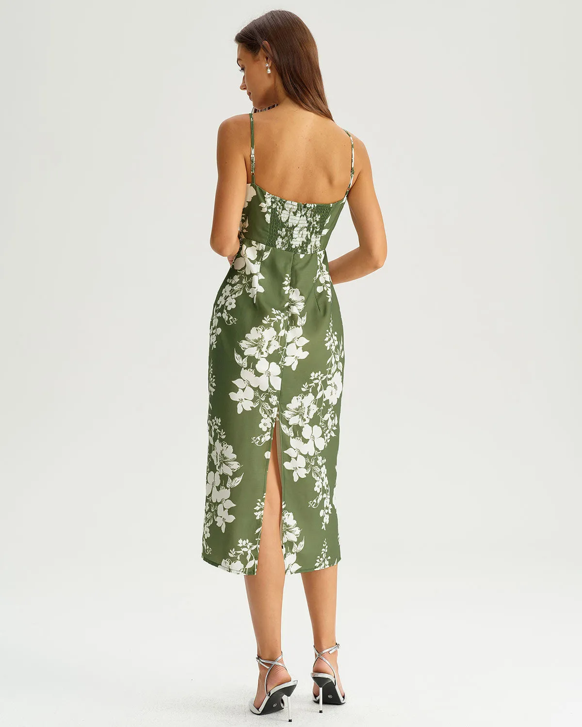 Green Floral Slip Midi Dress sold by rihoas product image thumbnail 5