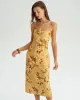 Yellow Floral Shirred Slip Midi Dress sold by rihoas