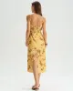 Yellow Floral Shirred Slip Midi Dress sold by rihoas