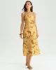 Yellow Floral Shirred Slip Midi Dress sold by rihoas