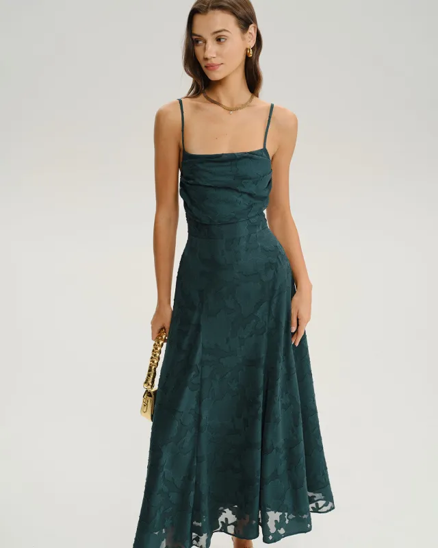 Green Jacquard A-Line Slip Maxi Dress sold by rihoas