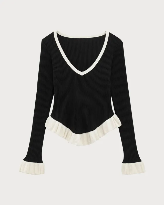 Black Contrasting Scoop Neck Tee sold by rihoas