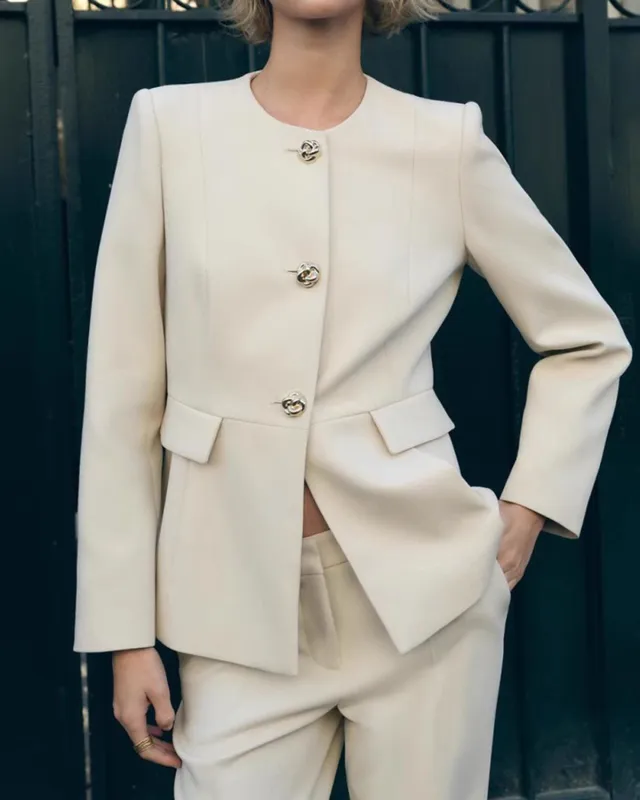 Apricot Button Pocket Blazer sold by rihoas