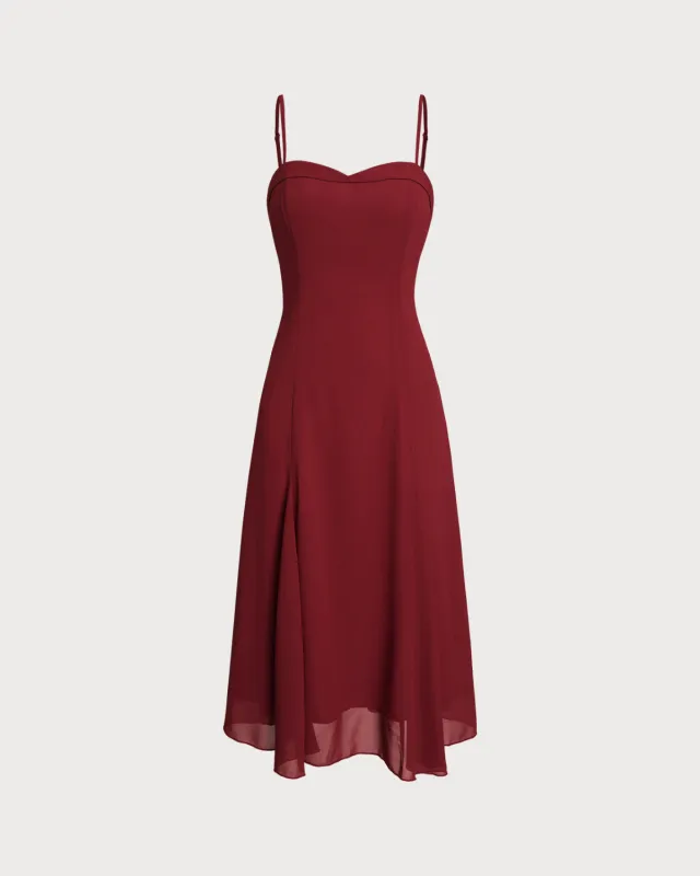 Red A-Line Corset Slip Midi Dress sold by rihoas