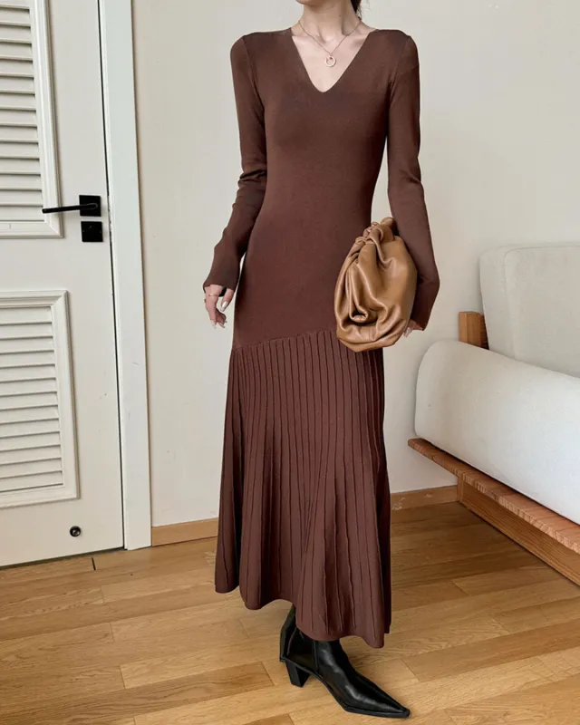 Coffee Scoop Neck Bodycon Sweater Dress sold by rihoas