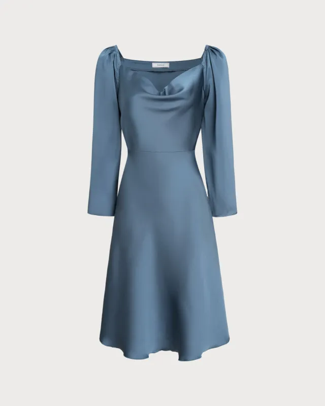 Blue Cowl Neck A-Line Midi Dress made by rihoas