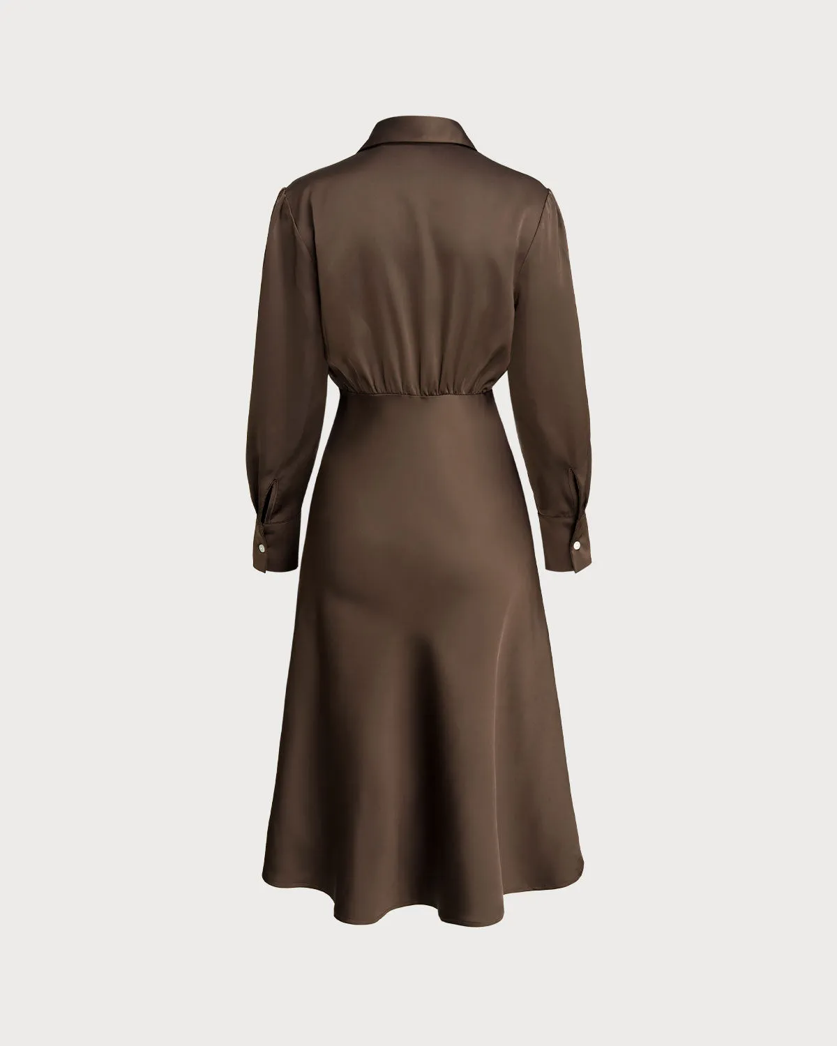 Coffee Ruched Button Midi Dress sold by rihoas product image thumbnail 2