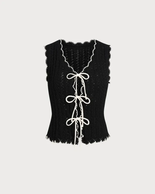 Black Contrast V Neck Knit Vest sold by rihoas