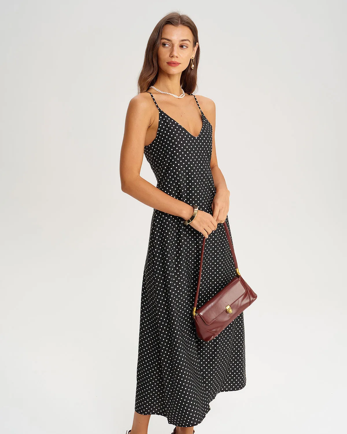 Black Polka Dot Slip Midi Dress sold by rihoas product image thumbnail 3