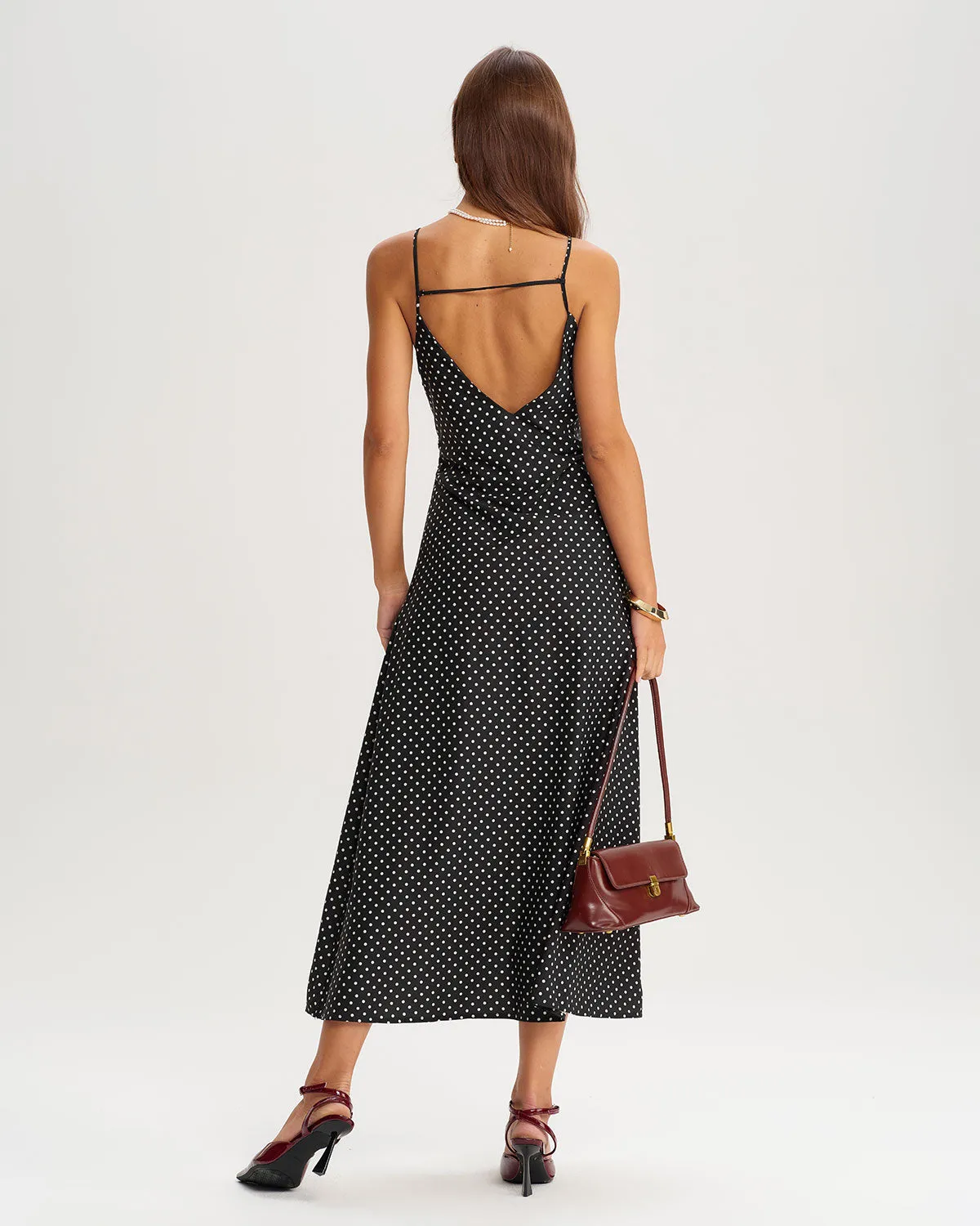 Black Polka Dot Slip Midi Dress sold by rihoas product image thumbnail 5