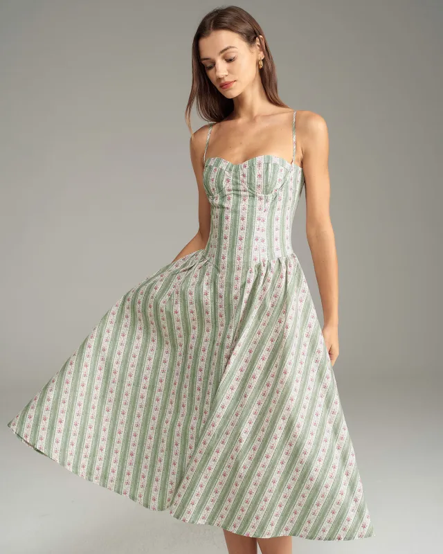 Green Striped Slip Midi Dress sold by rihoas