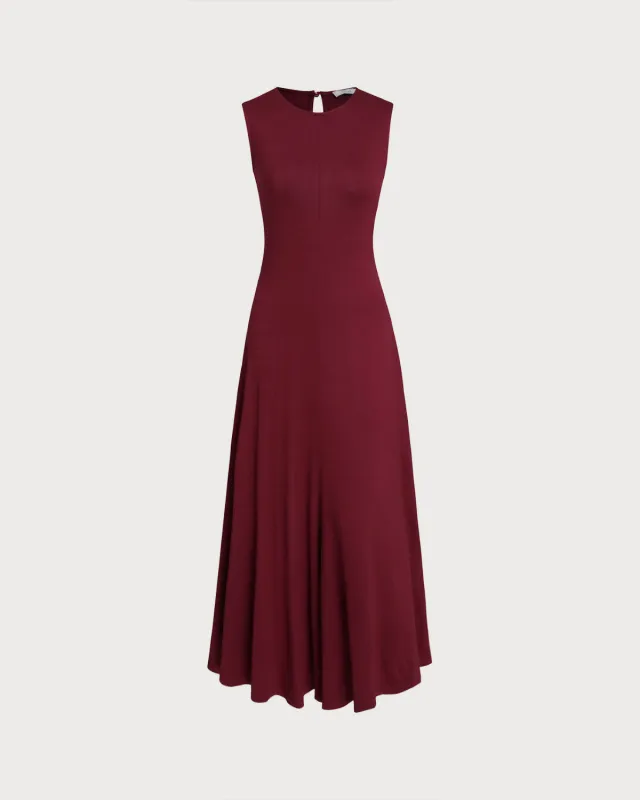 Red Round Neck A-Line Sleeveless Maxi Dress sold by rihoas