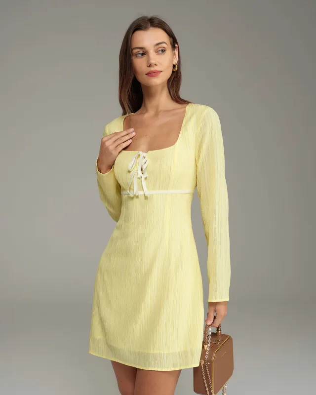 Yellow Square Neck A-Line Mini Dress sold by rihoas