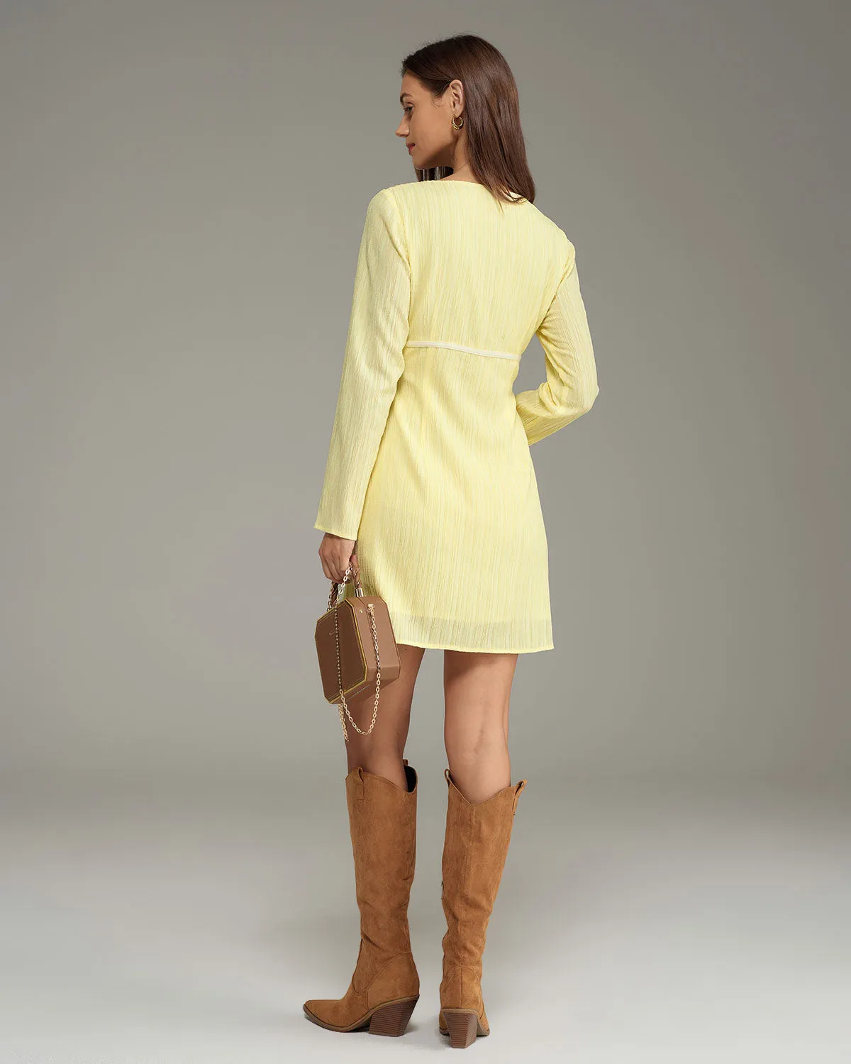 Yellow Square Neck A-Line Mini Dress sold by rihoas product image thumbnail 4