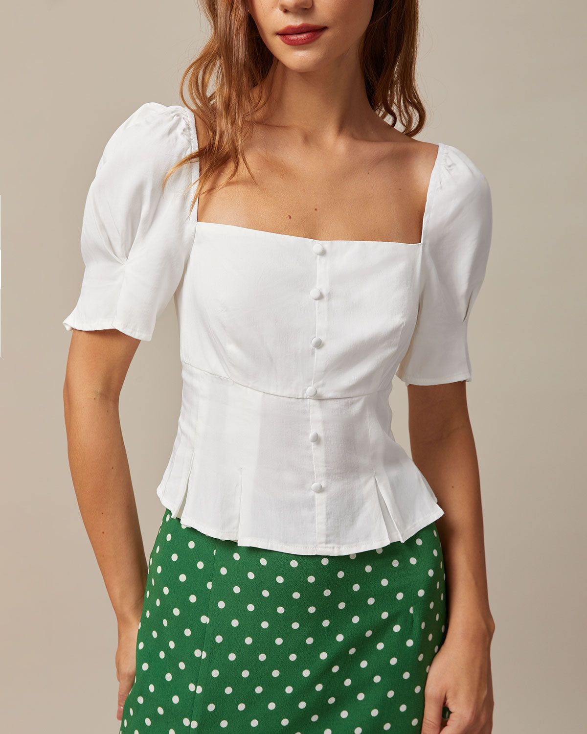 The White Square Neck Puff Sleeve Blouse sold by rihoas product image thumbnail 4