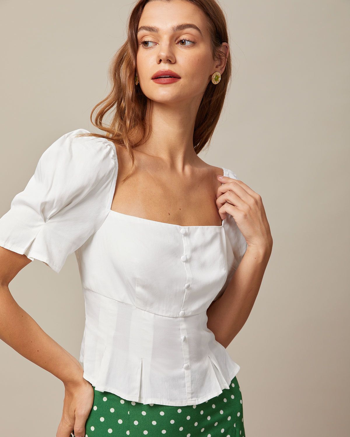 The White Square Neck Puff Sleeve Blouse sold by rihoas product image thumbnail 3