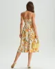 Yellow Floral A-Line Shirred Slip Midi Dress sold by rihoas