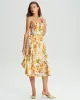 Yellow Floral A-Line Shirred Slip Midi Dress sold by rihoas
