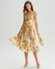 Yellow Floral A-Line Shirred Slip Midi Dress sold by rihoas