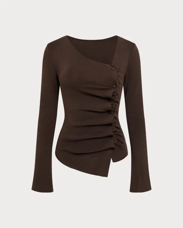 Coffee Asymmetrical Knit Tee sold by rihoas