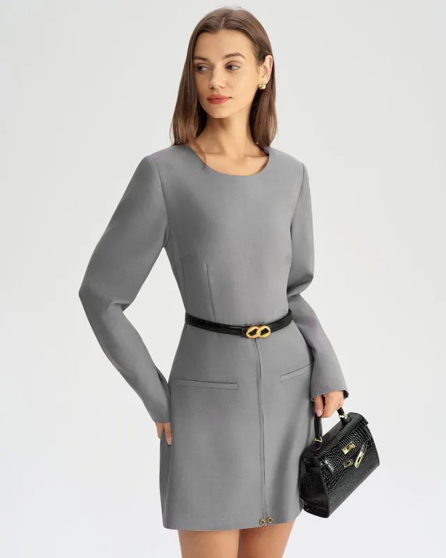 Grey A-Line Long Sleeve Mini Dress sold by rihoas